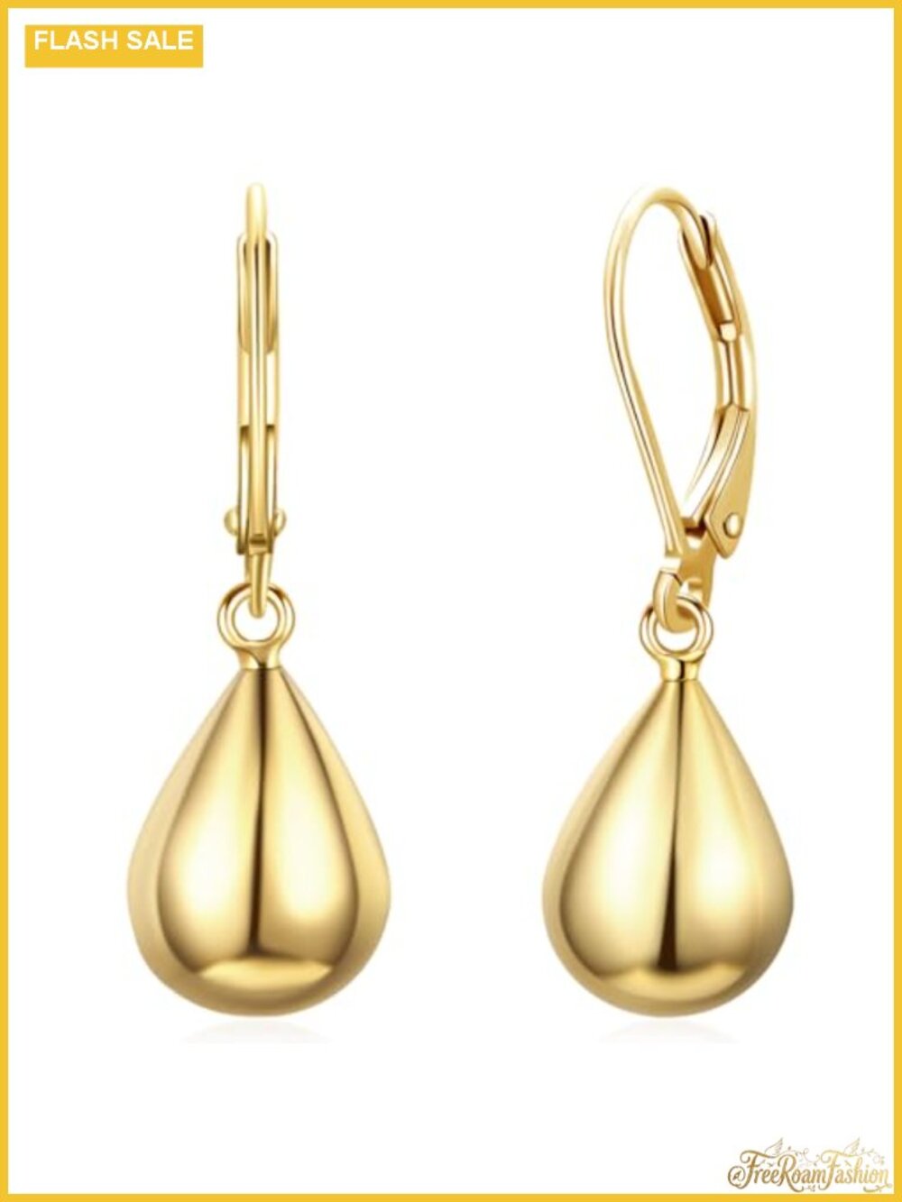 Teardrop Dangle Leverback Earrings 14k Gold Plated 925 Sterling Silver